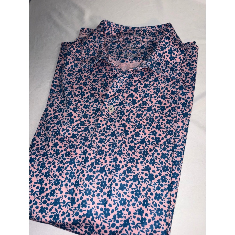 Southern Tide Mens XL Performance Polo Shirt Pink Navy Floral Print Stretch Golf